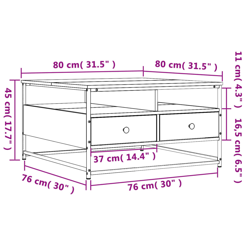 Soffbord svart 80x80x45 cm konstruerat trä