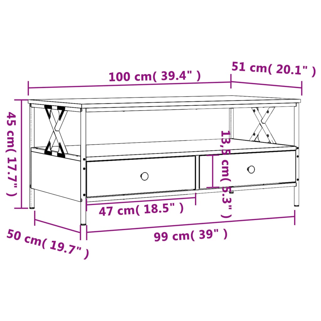 Soffbord sonoma-ek 100x51x45 cm konstruerat trä