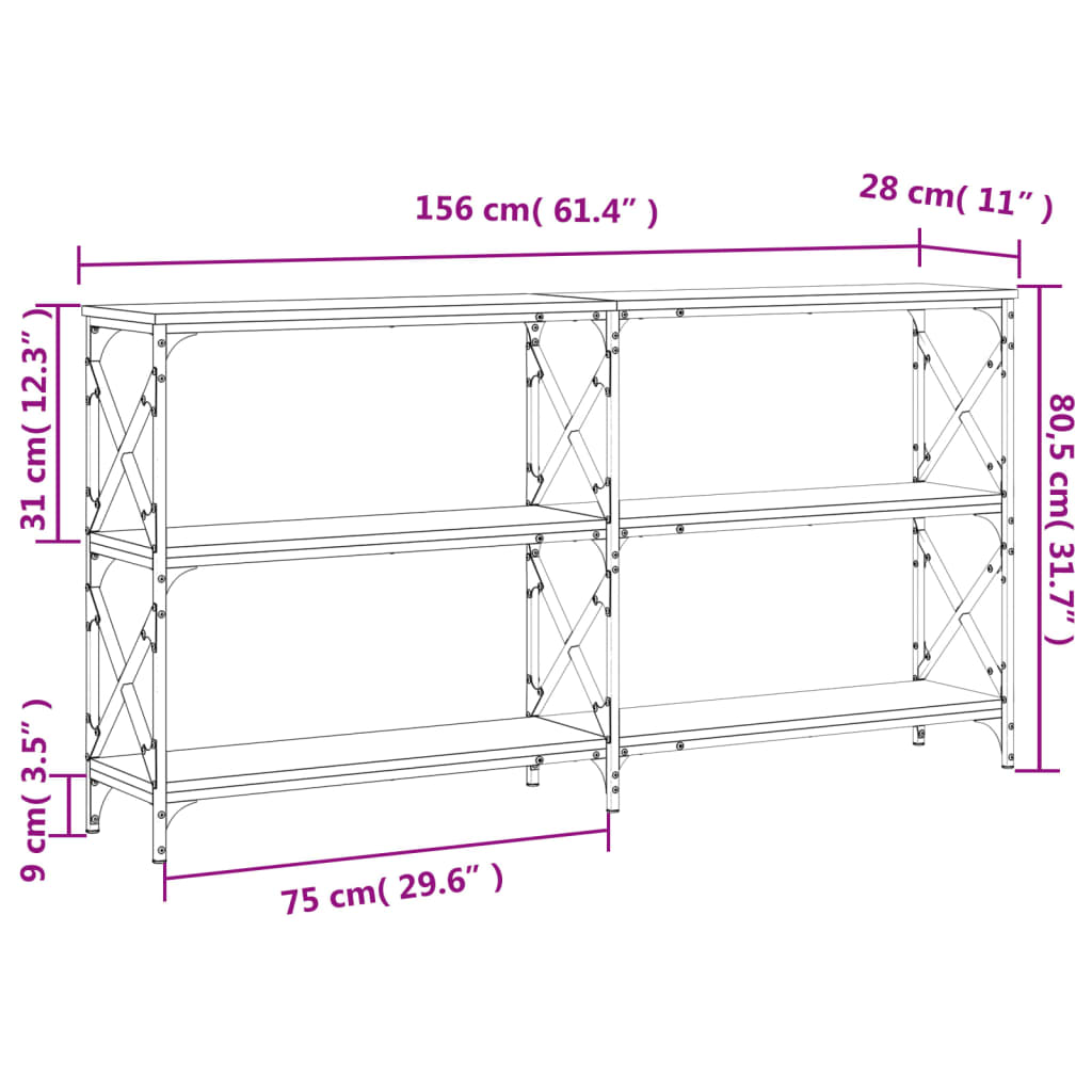 Konsolbord svart 156x28x80,5 cm konstruerat trä