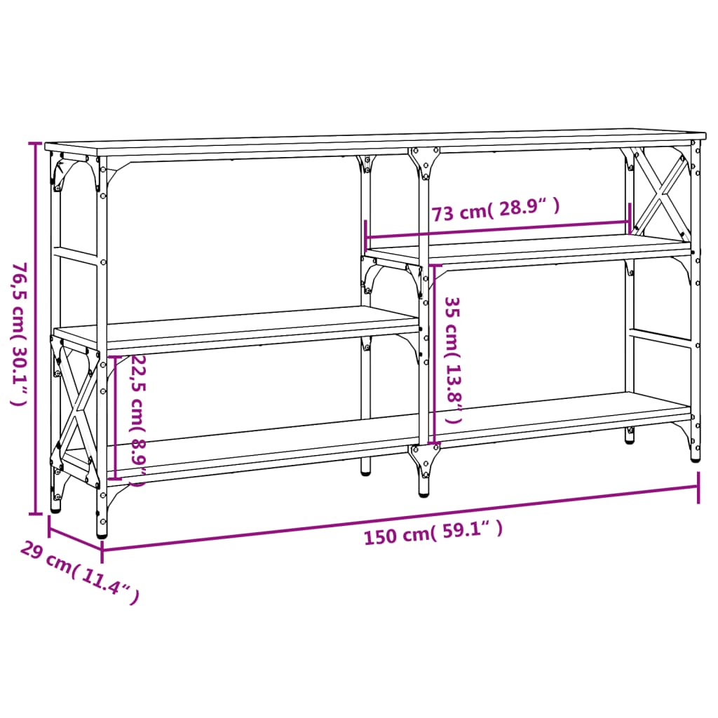 Konsolbord svart 150x29x76,5 cm konstruerat trä