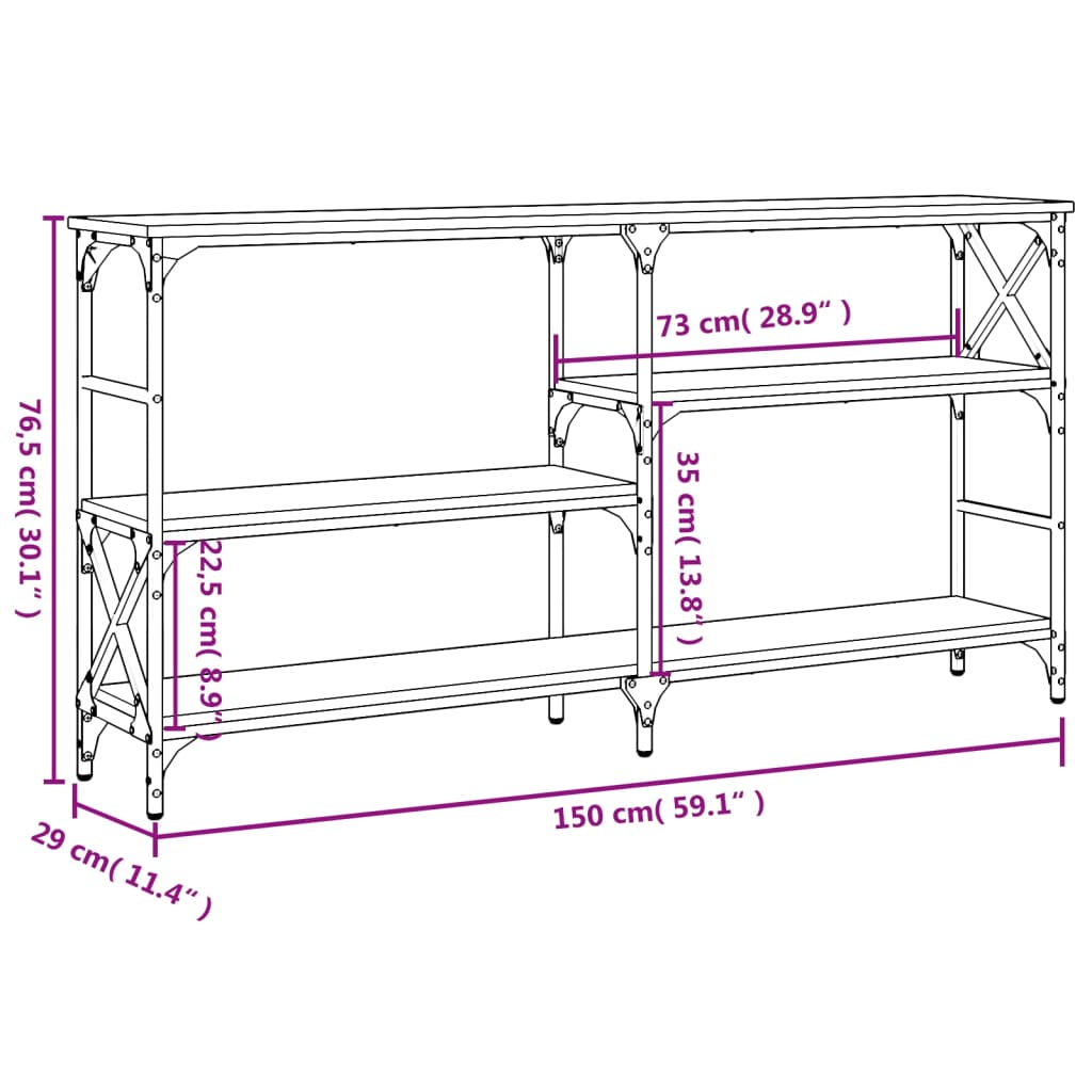 Avlastningsbord rökfärgad ek 150x29x76,5 cm konstruerat trä