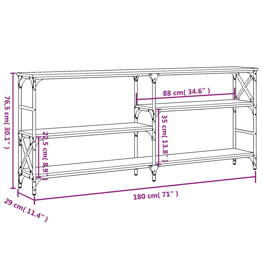 Konsolbord svart 180x29x76,5 cm konstruerat trä