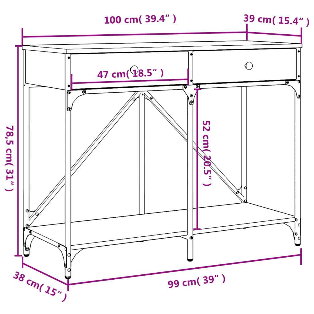 Avlastningsbord sonoma ek 100x39x78,5 cm konstruerat trä