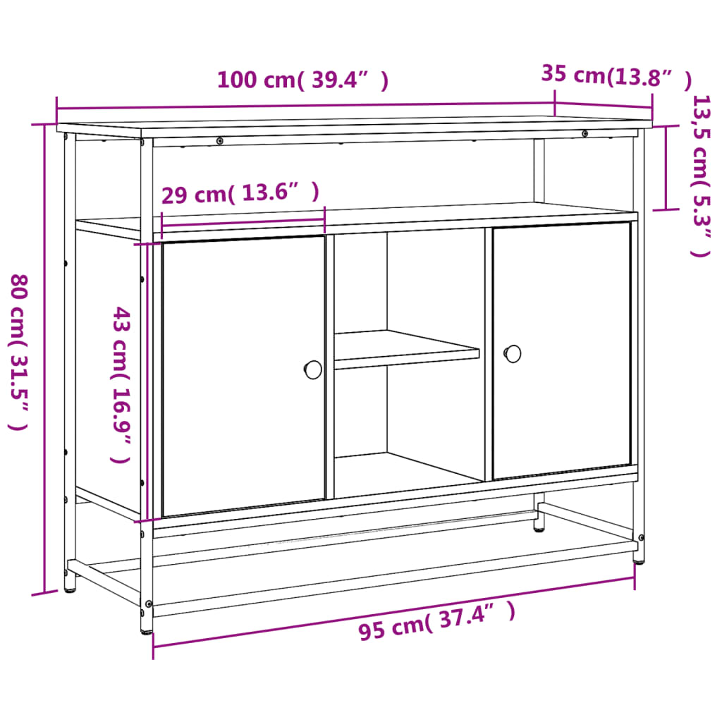 Skänk sonoma-ek 100x35x80 cm konstruerat trä