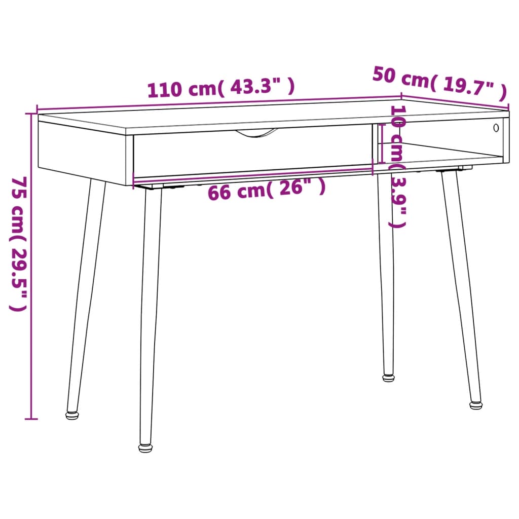 Datorbord med låda brun 110x50x75 cm konstruerat trä