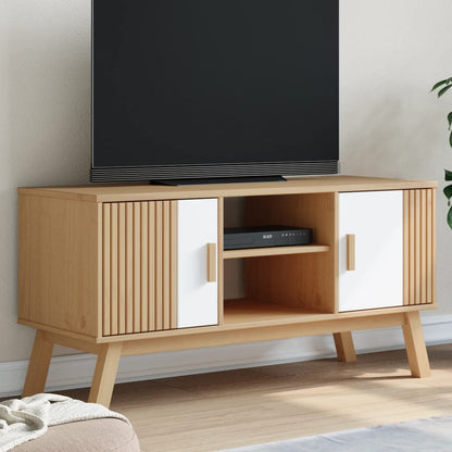 Tv-bänk OLDEN vit och brun 114x43x57 cm massiv furu