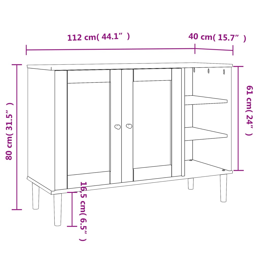 Sidobord SENJA rottinglook svart 112x40x80 cm massiv furu