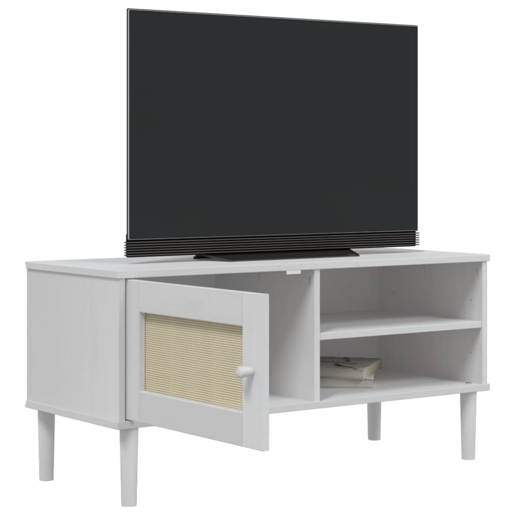 Tv-bänk SENJA rottinglook vit 106x40x49 cm massiv furu