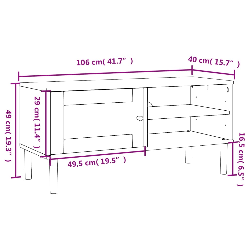 Tv-bänk SENJA rottinglook vit 106x40x49 cm massiv furu