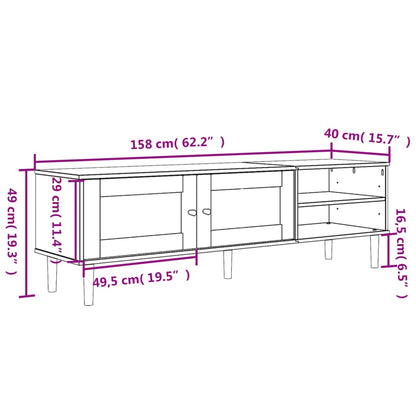 Tv-bänk SENJA rottinglook vit 158x40x49 cm massiv furu