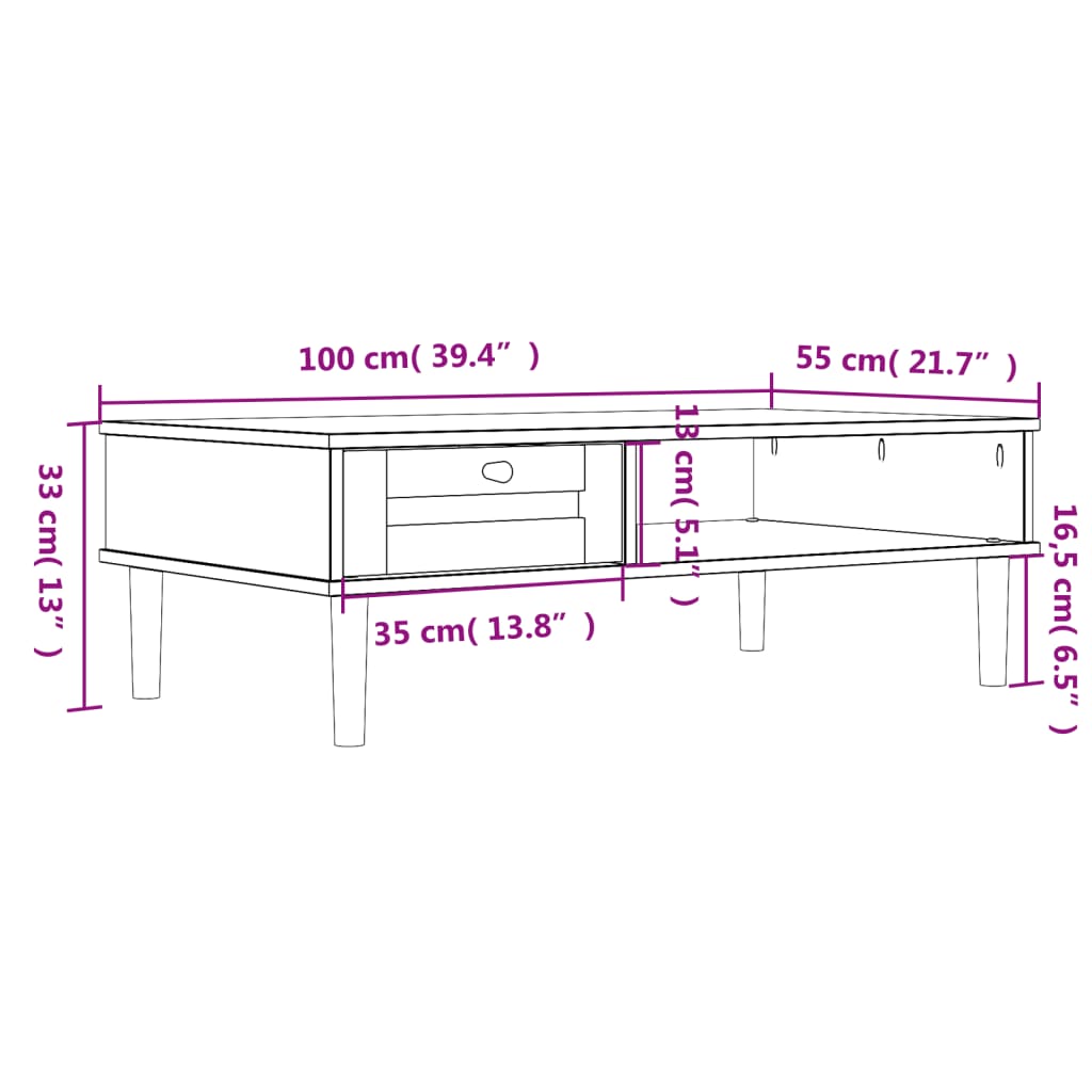 Soffbord SENJA rottinglook vit 100x55x33 cm massivt trä