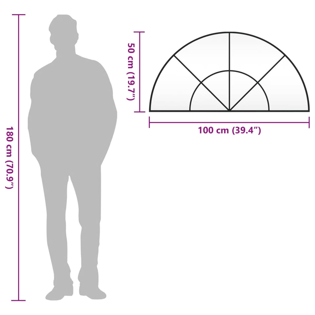 Väggspegel svart 100x50 cm bågformad järn