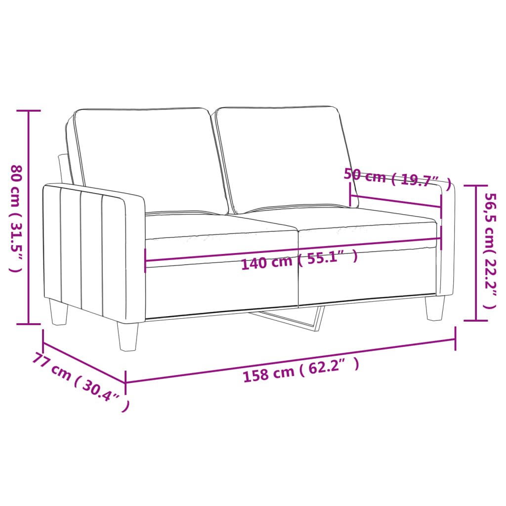 Soffa 2-sits mörkgrå 140 cm tyg