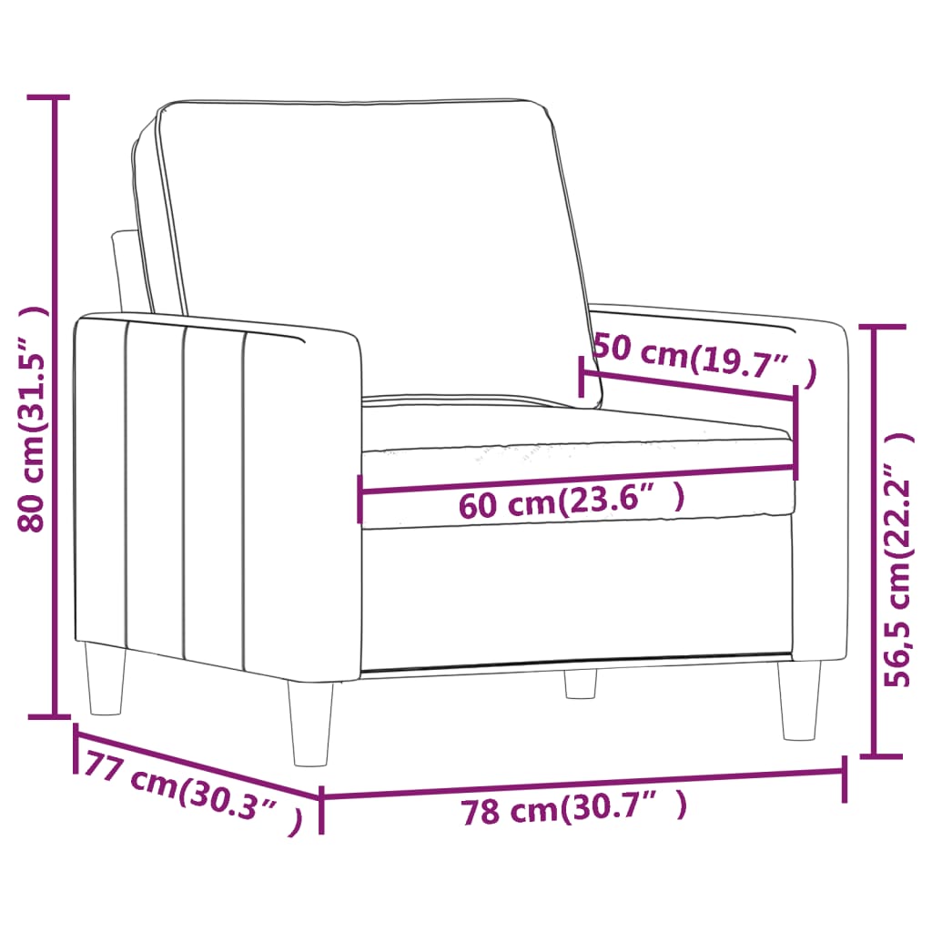 Fåtölj Ljusgrå 60 cm sammet