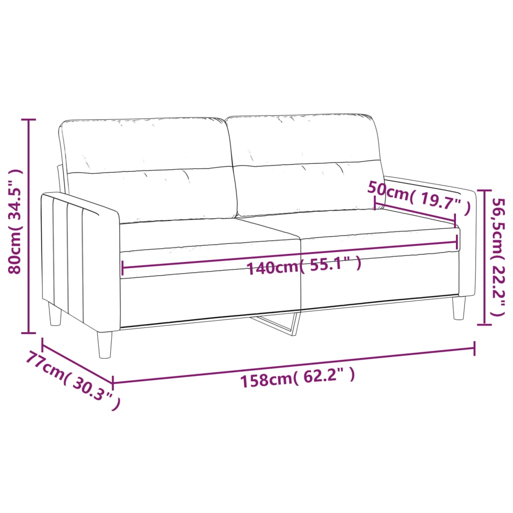 Soffa 2-sits mörkgrå 140 cm tyg