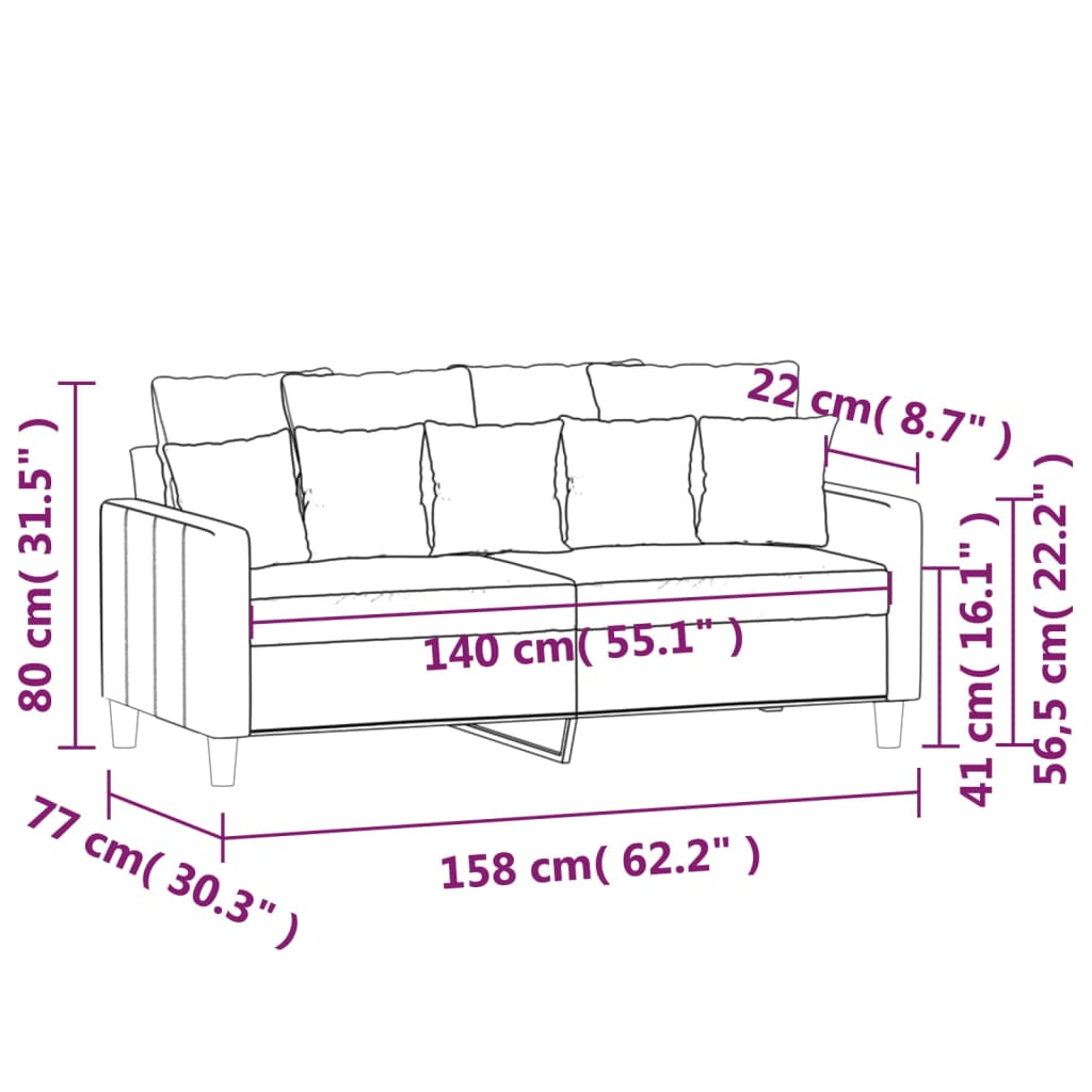 Soffa 2-sits mörkgrå 140 cm sammet