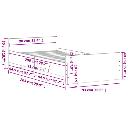 Sängram betonggrå 90x200 cm konstruerad trä