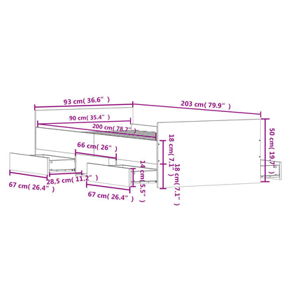 Sängram med huvudgavel och fotgavel vit 90x200 cm