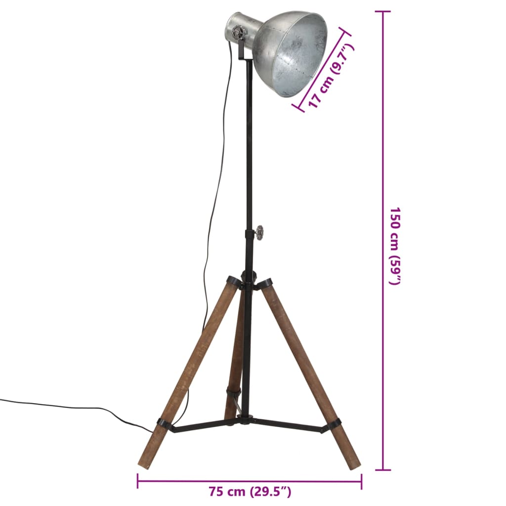 Golvlampa 25 W vintage silver 75x75x90-150 cm E27