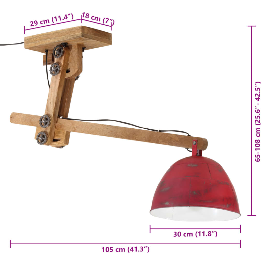 Taklampa 25 W nött röd 105x30x65-108 cm E27