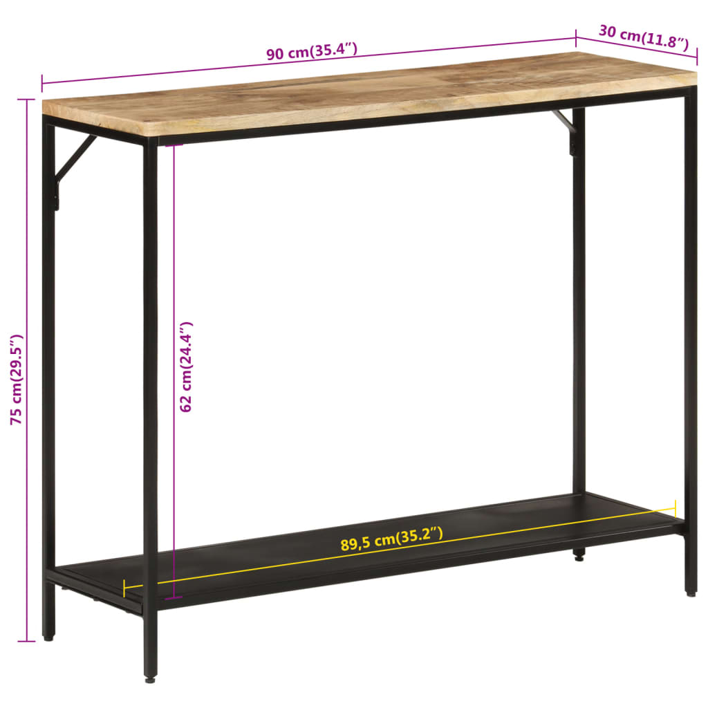 Avlastningsbord 90x30x75 cm grovt mangoträ och järn