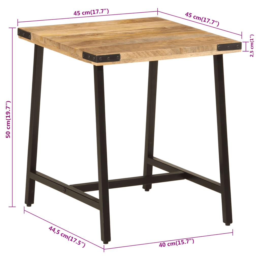 Sidobord 45x45x50 cm massivt mangoträ och järn