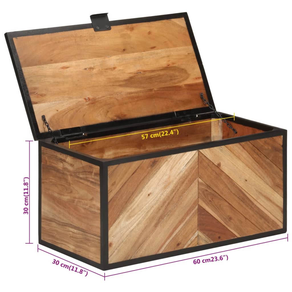 Förvaringslåda 60x30x30 cm massivt akaciaträ och järn