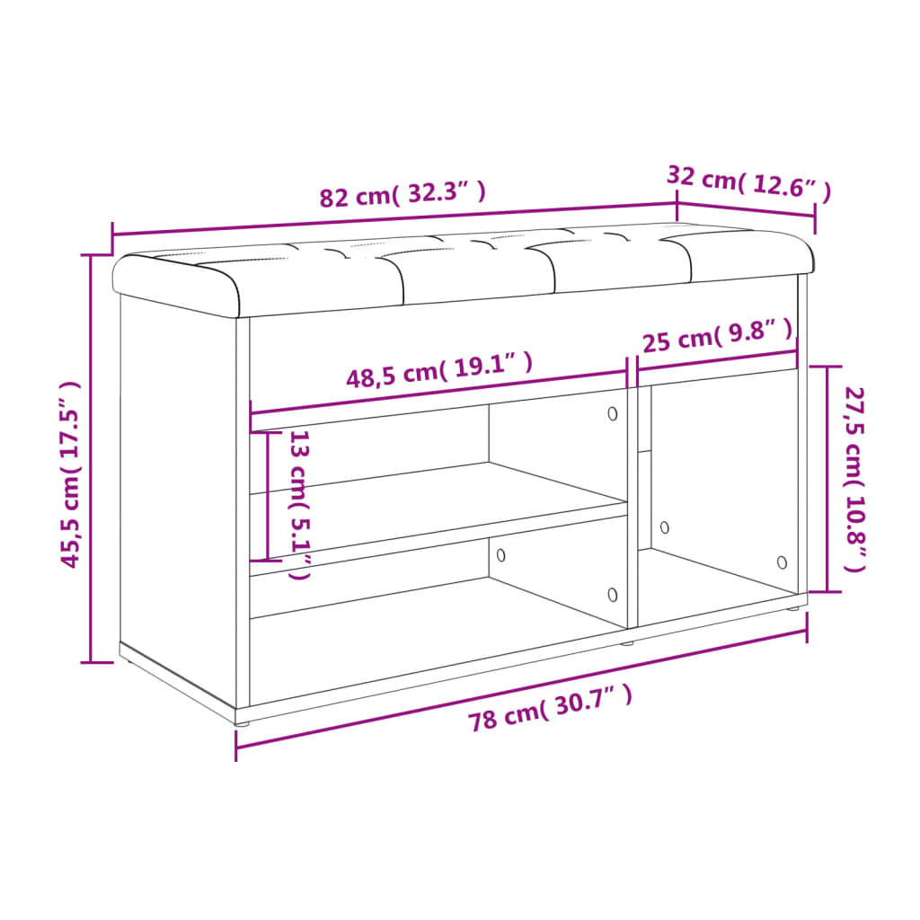 Skobänk svart 82x32x45,5 cm konstruerat trä