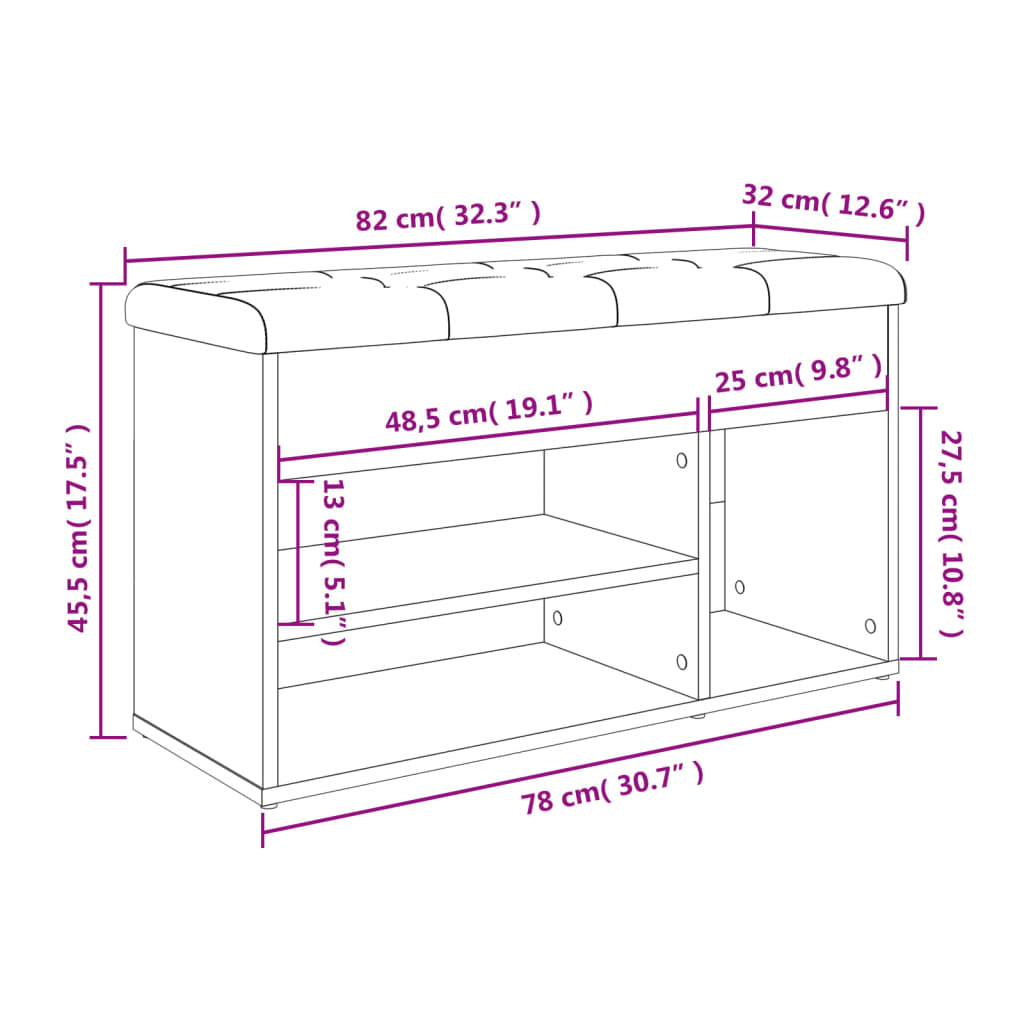 Skobänk brun ek 82x32x45,5 cm konstruerat trä