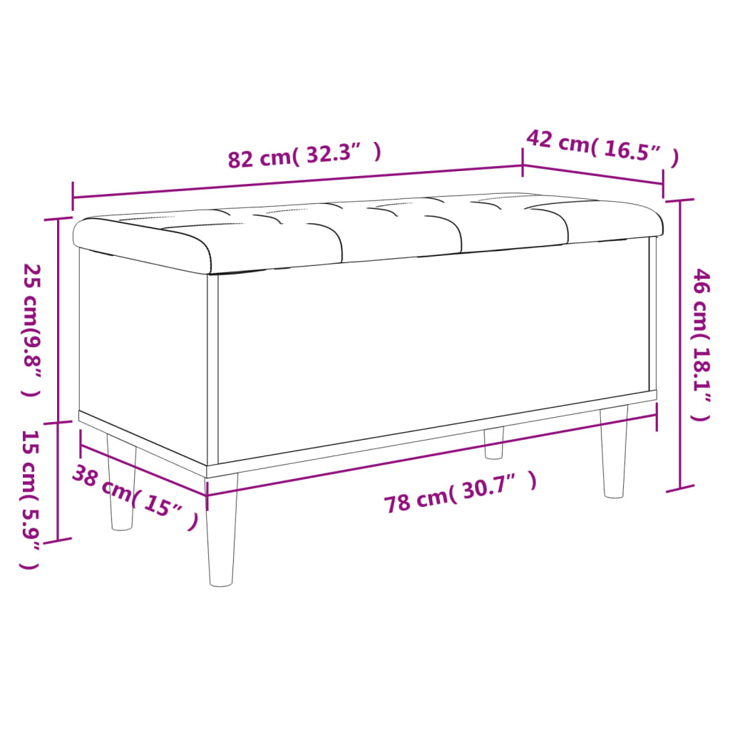 Förvaringsbänk svart 82x42x46 cm konstruerat trä