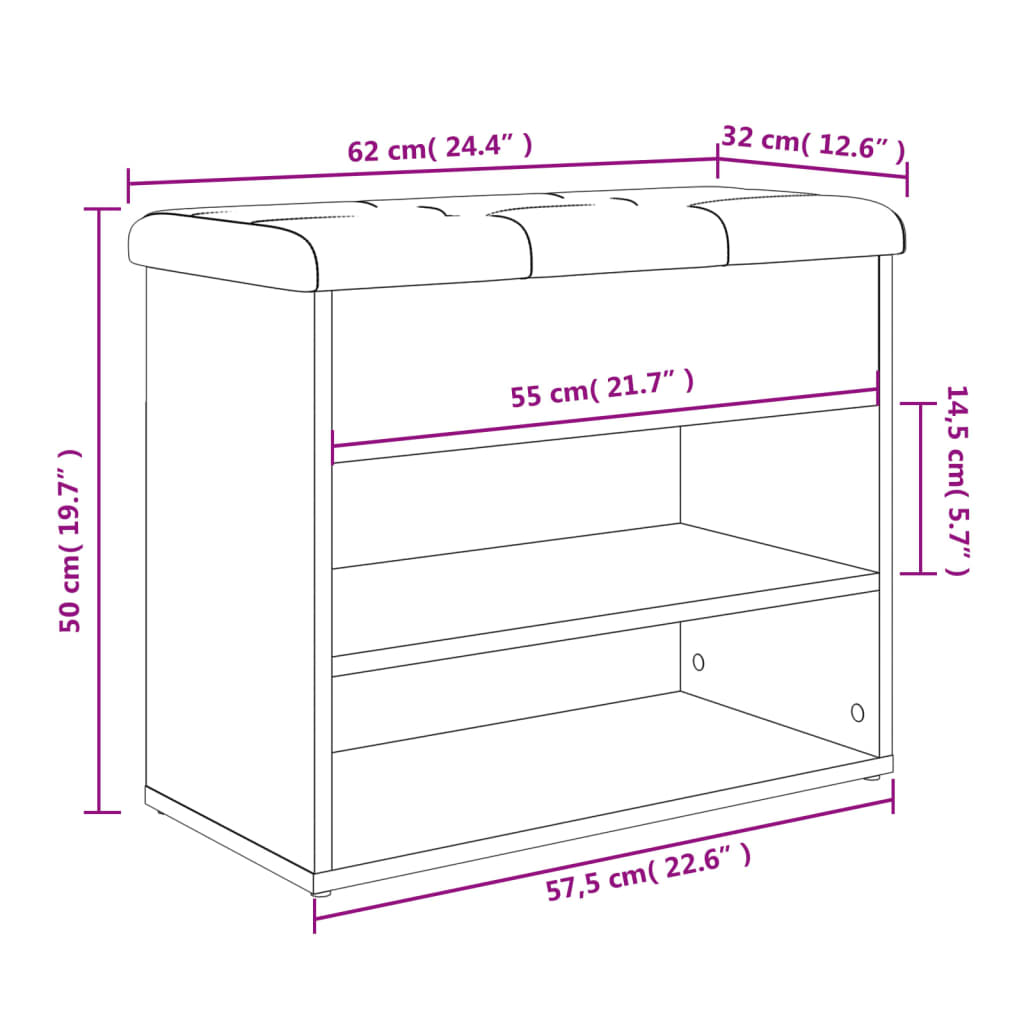 Skobänk rökfärgad ek 62x32x50 cm konstruerat trä