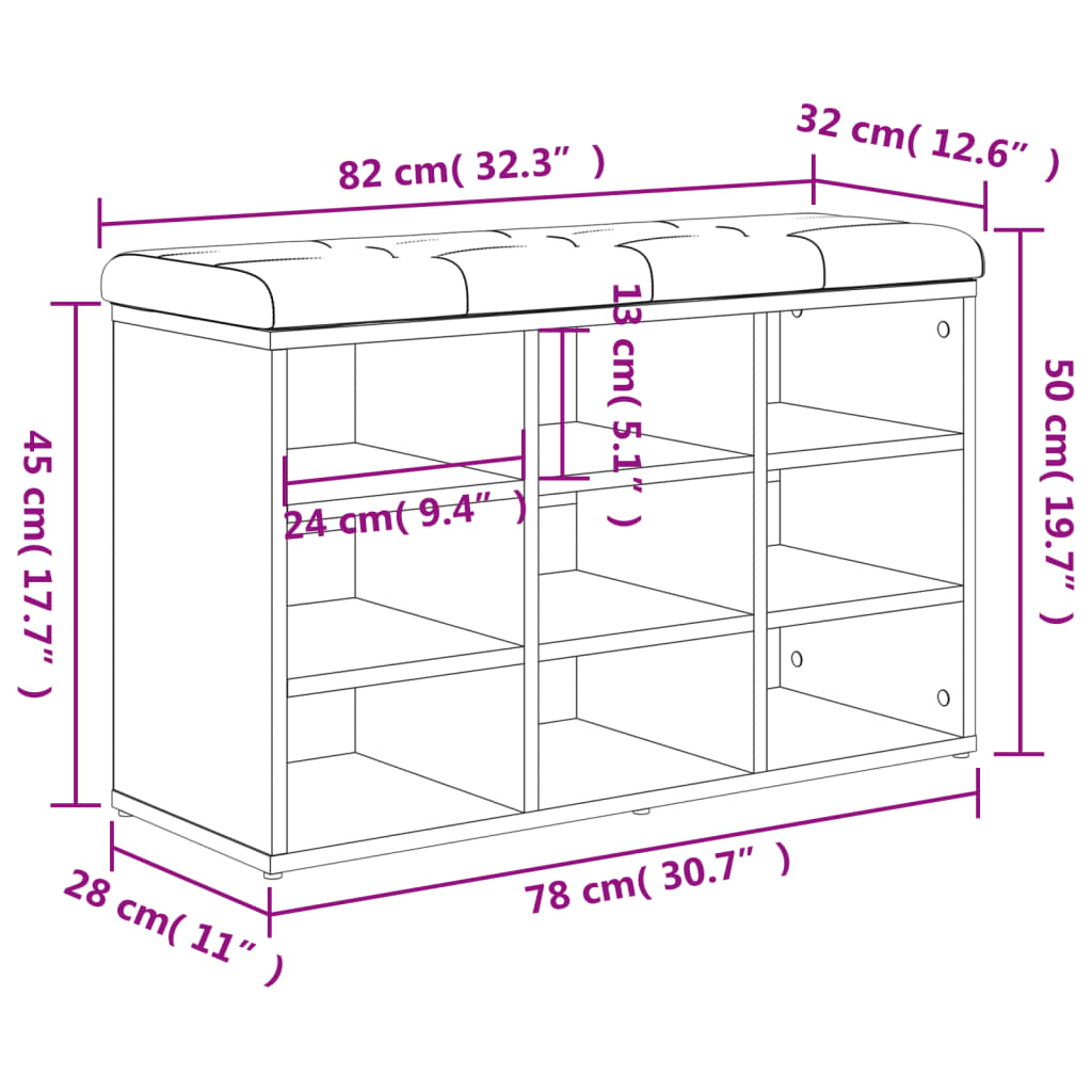 Skobänk sonoma-ek 82x32x50 cm konstruerat trä