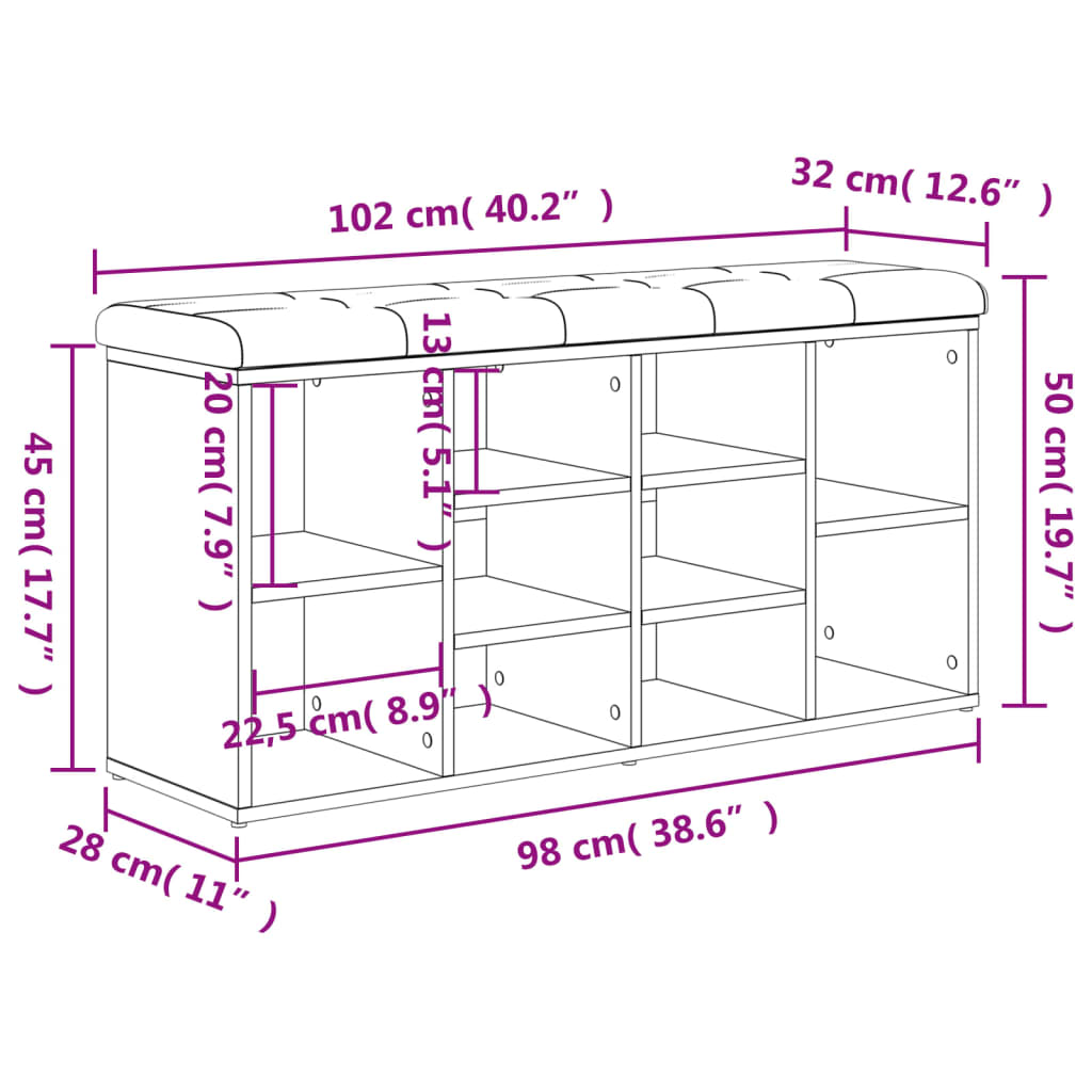 Skobänk vit 102x32x50 cm konstruerat trä