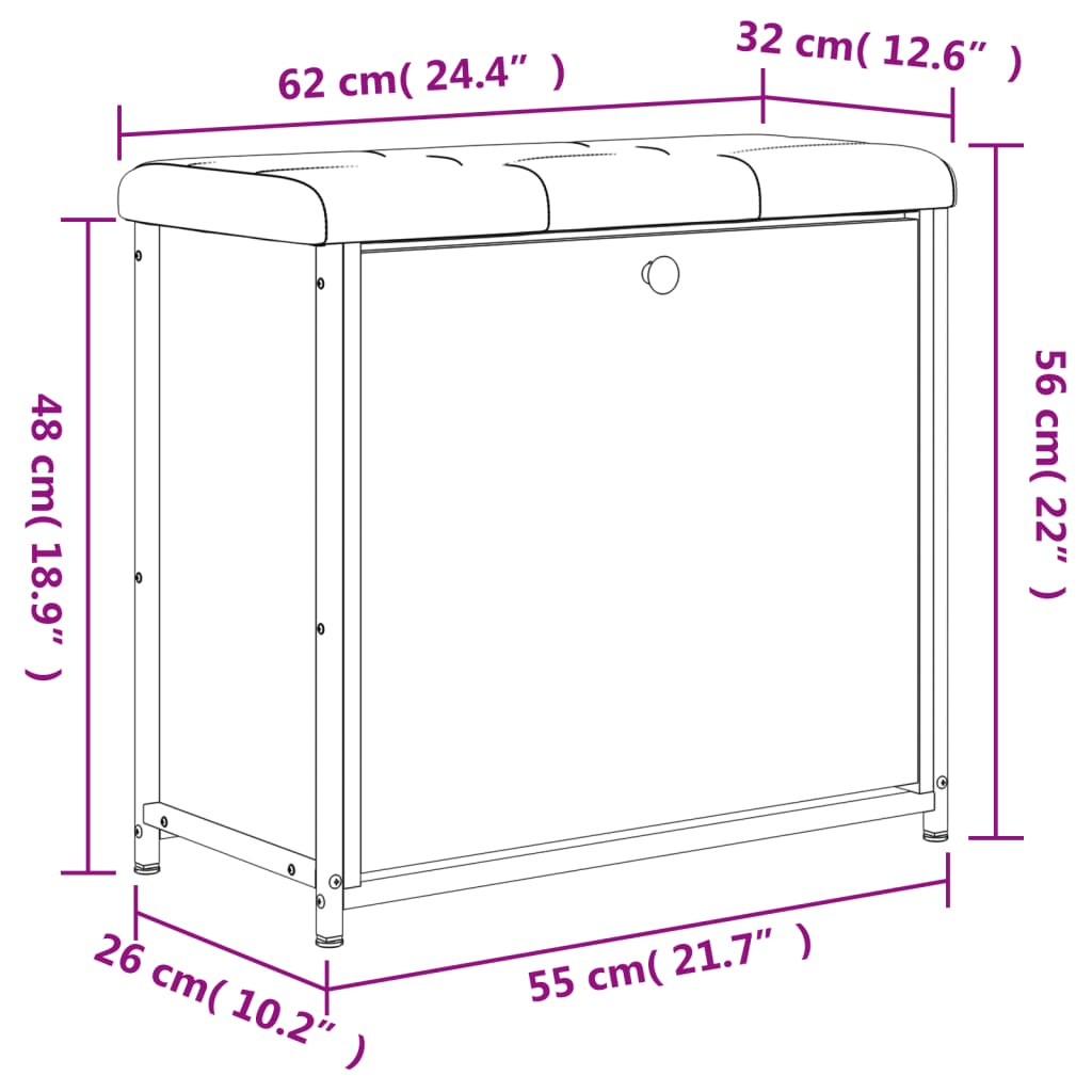 Skobänk med flip-låda svart 62x32x56 cm