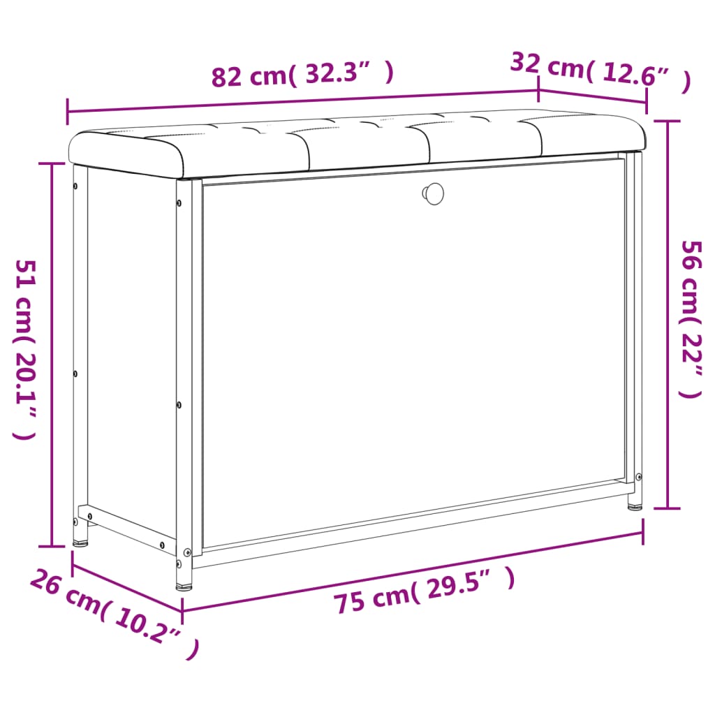 Skobänk med flip-låda svart 82x32x56 cm