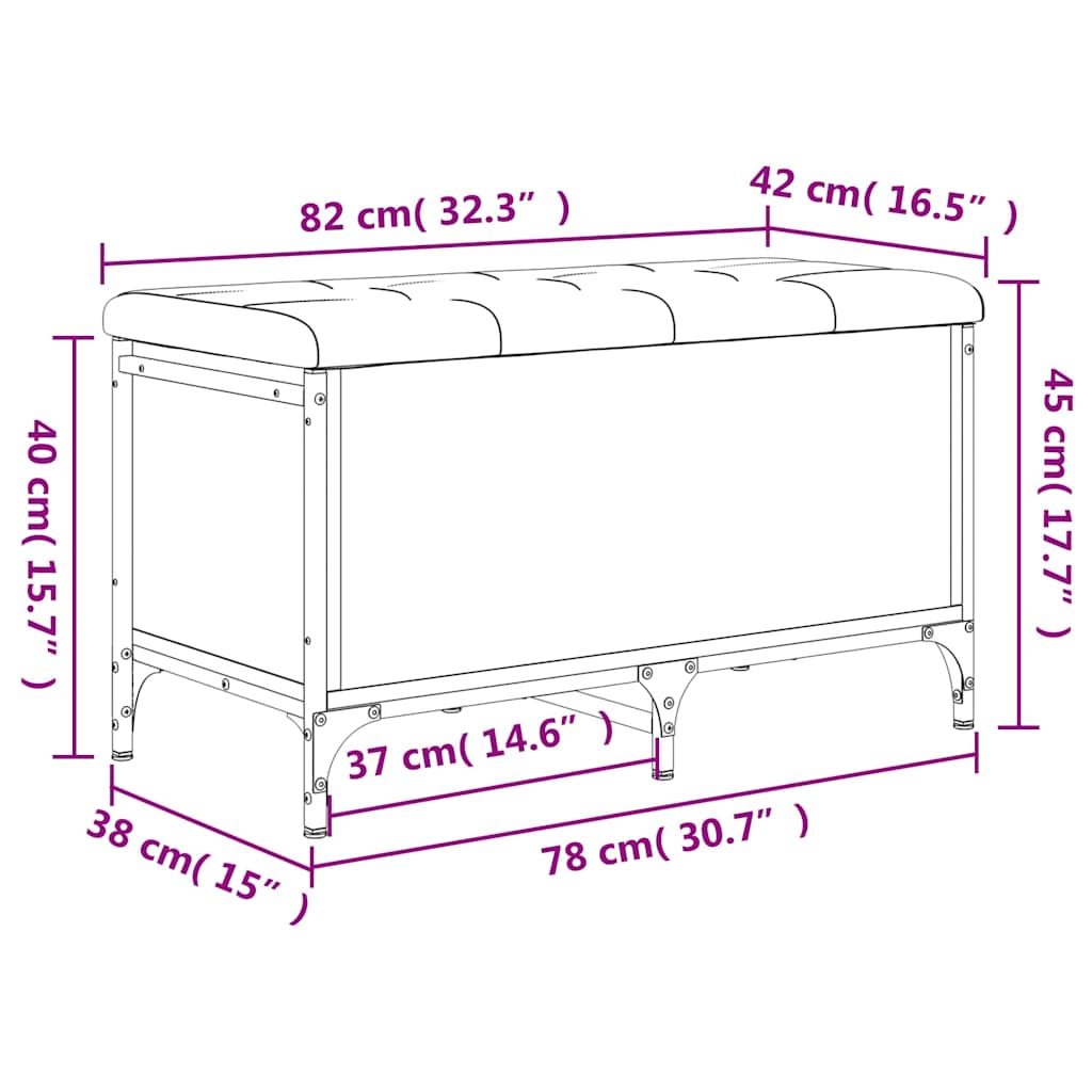 Förvaringsbänk rökfärgad ek 82x42x45 cm konstruerat trä