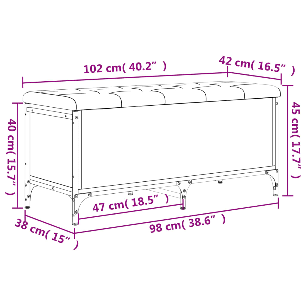 Förvaringsbänk svart 102x42x45 cm konstruerat trä