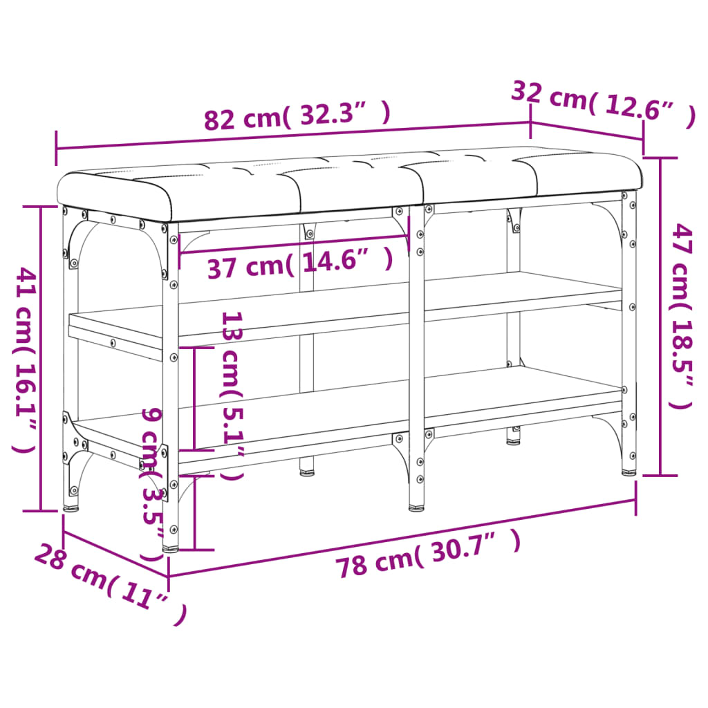 Skobänk svart 82x32x47 cm konstruerat trä