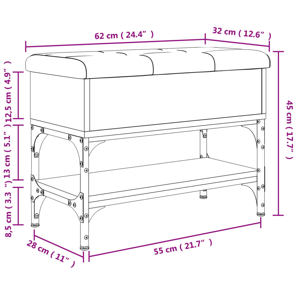 Skobänk svart 62x32x45 cm konstruerat trä