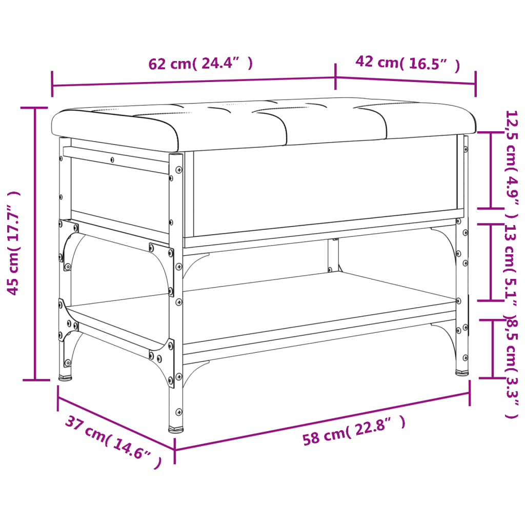 Skobänk sonoma-ek 62x42x45 cm konstruerat trä