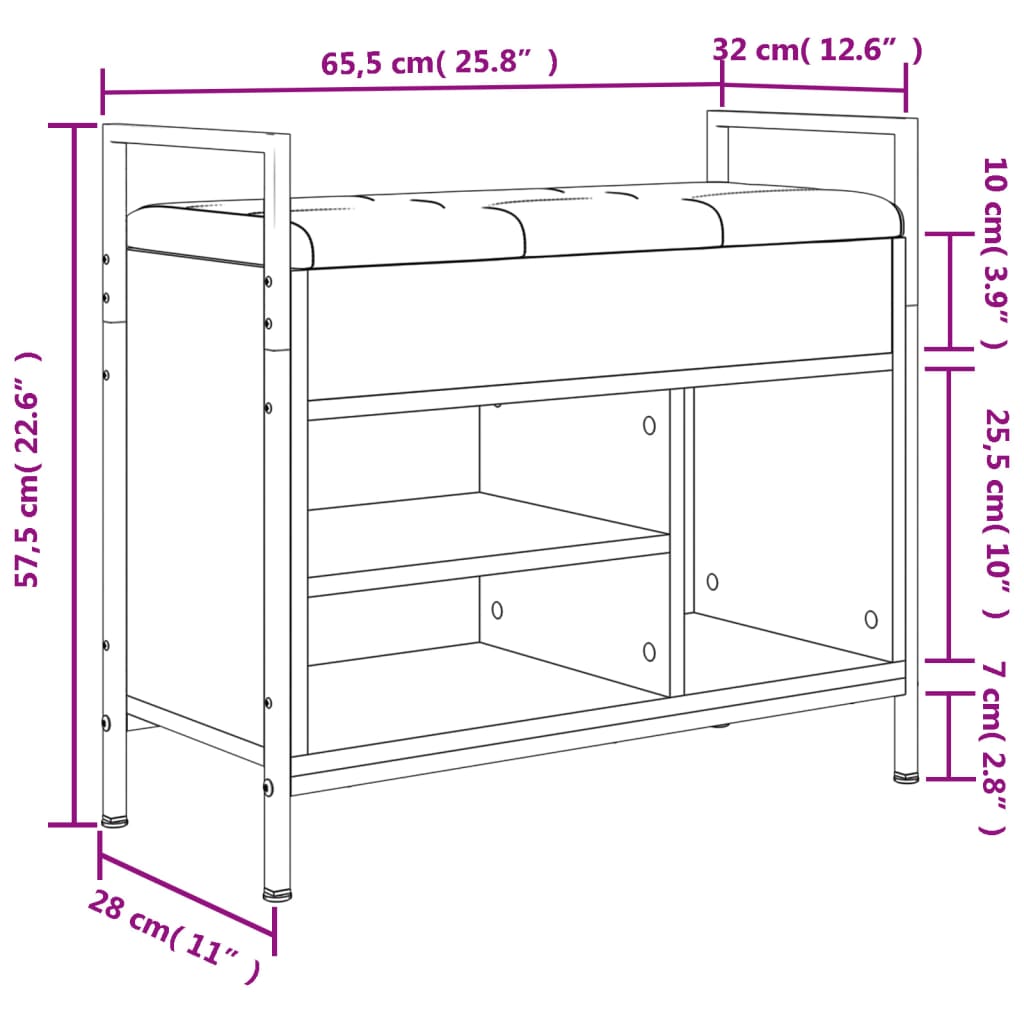 Skobänk sonoma-ek 65,5x32x57,5 cm konstruerat trä