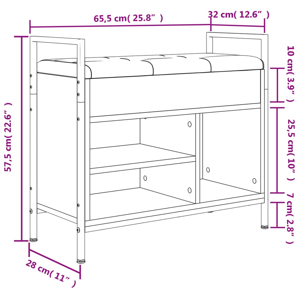 Skobänk rökfärgad ek 65,5x32x57,5 cm konstruerat trä