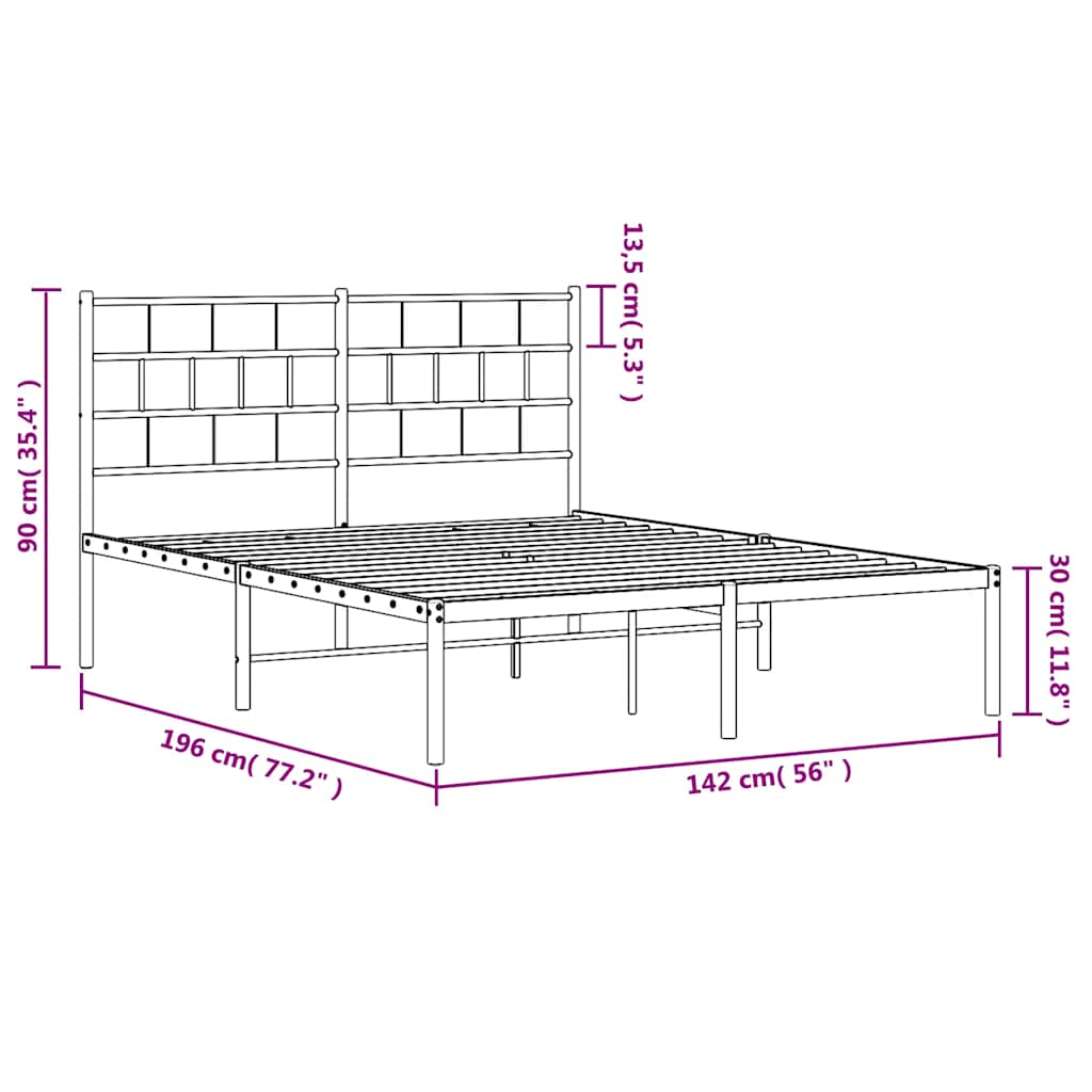 Sängram med huvudgavel metall vit 135x190 cm