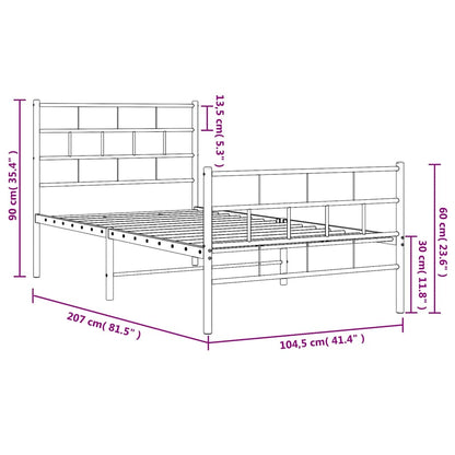 Sängram med huvudgavel och fotgavel vit metall 100x200 cm