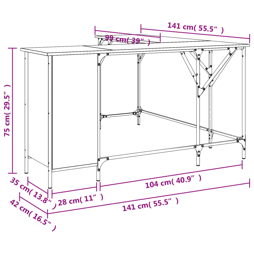 Skrivbord rökfärgad ek 141x141x75 cm konstruerat trä