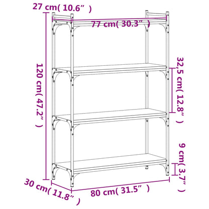 Bokhylla 4 hyllplan brun ek 80x30x120 cm konstruerat trä