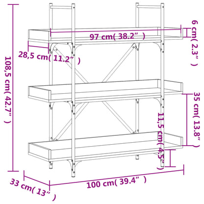 Bokhylla 3 hyllplan sonoma-ek 100x33x108,5 cm konstruerat trä