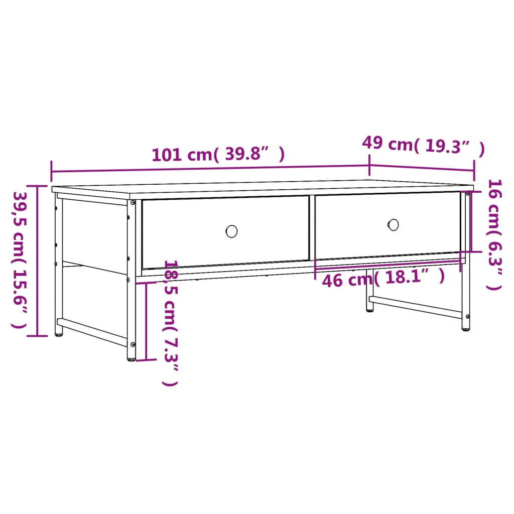 Soffbord svart 101x49x39,5 cm konstruerat trä