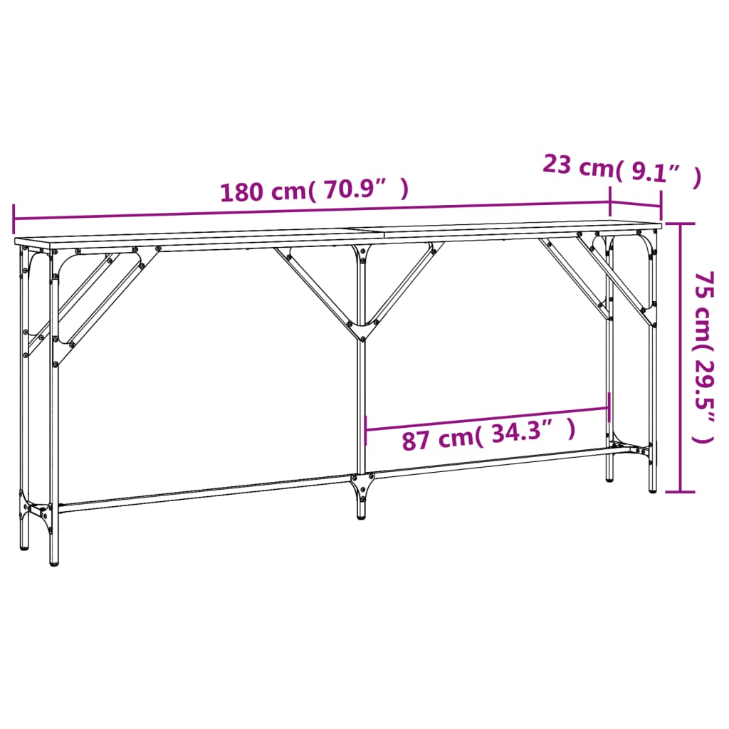 Konsolbord svart 180x23x75 cm konstruerat trä