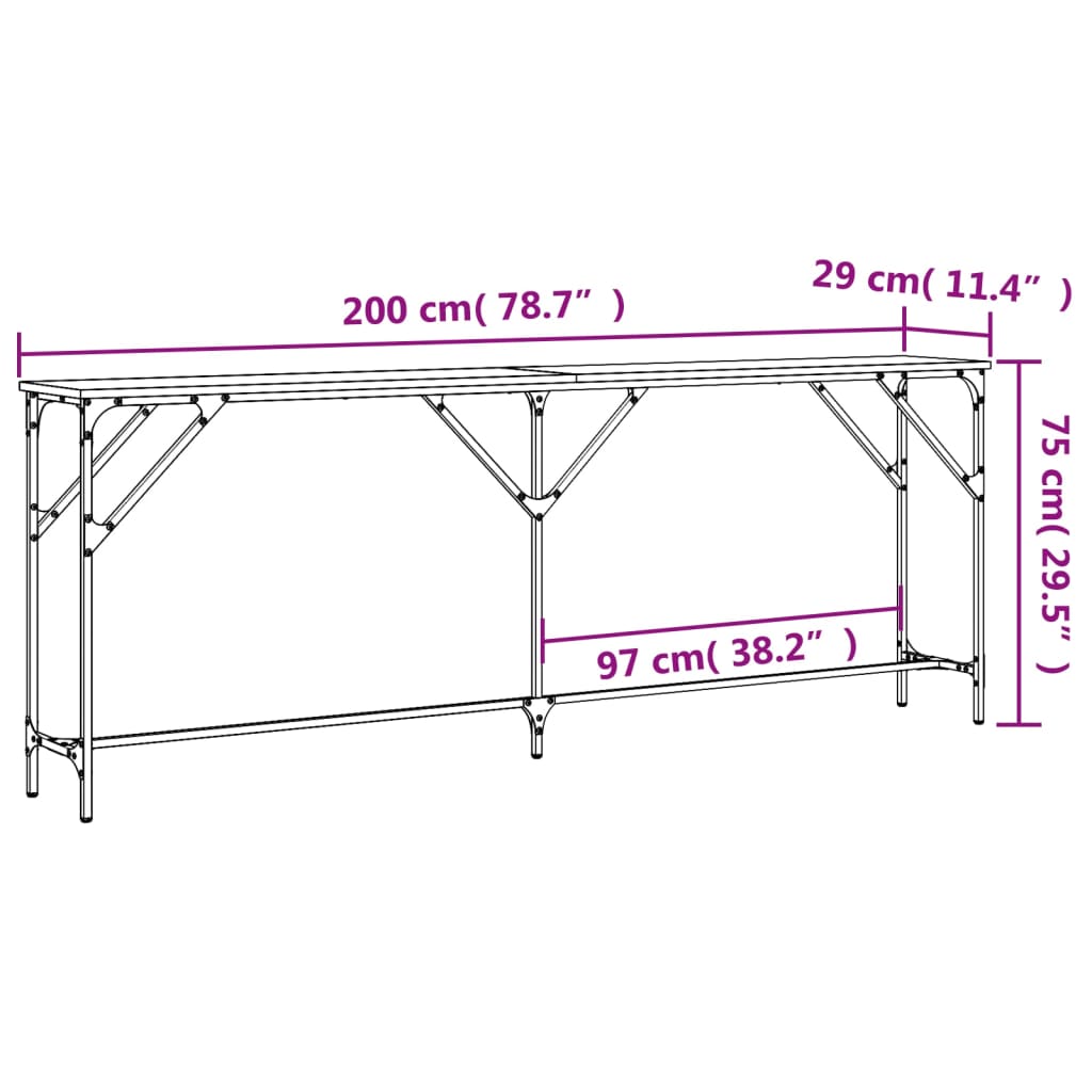 Konsolbord svart 200x29x75 cm konstruerat trä